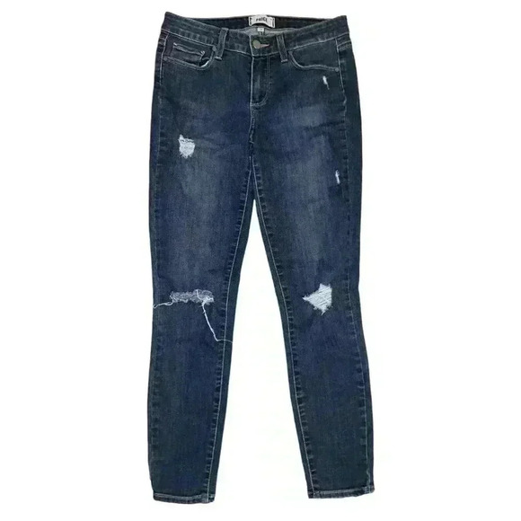 Paige Verdugo Women's 28 Ankle Jeans Blue Dark Wash Skinny Mid-rise Distressed - Picture 1 of 9